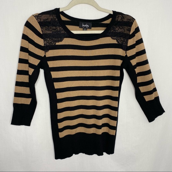 by & by Sweaters - By & by tan and black striped half sleeve sweater